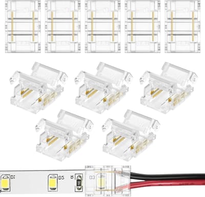 LED Strip Connector 2 pin 10mm - 10 Stuks Solder Free Verbindingen voor LED Strips, Snelle Aansluitingen, Transparante Connectoren en Uitbreidingen voor 10mm COB RGB Strips