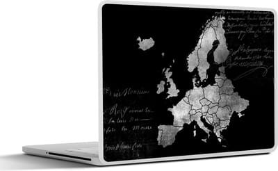 Laptop sticker - 12.3 inch - Europakaart met tekst in schuinschrift - zwart wit - 30x22cm - Laptopstickers - Laptop skin - Cover