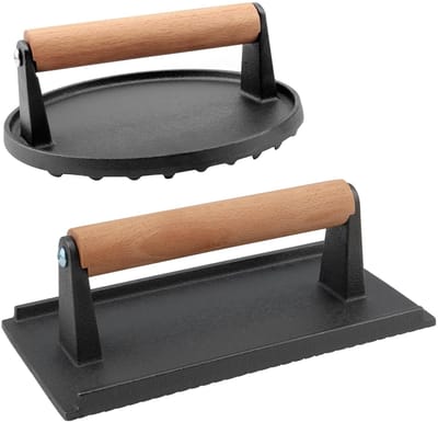 Cosensi- Hamburgerpers Gietijzer - Set van 2 - Anti-aanbak - Ronde/Rechthoekige Vleespers - Voor Grillen/Barbecue - Stevige Constructie