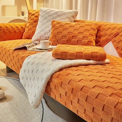 Coussin de canapé en peluche hiver nordique coussin antidérapant housse de dossier serviette moderne simple hiver housse de canapé en cuir housse de protection tissu 70x70cm orange