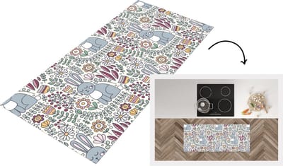 Keukenloper - Loper keuken - Konijn - Bloemen - regenboog - Kinderen - Design - 120x50 cm - Keukenloper vinyl