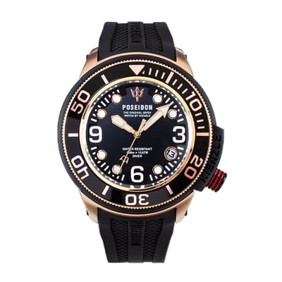 KIENZLE Horloge - Poseidon24 - Quarz UP709 - Waterdicht tot 15 ATM - Wijzerplaat Zwart - Roségouden Accenten