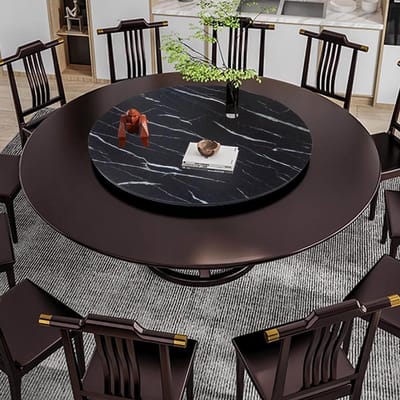 Draaibare Serveerschaal - Draaiplateau Tafel - Gezellig Tafelen - Hittebestendig Hout - 50 cm - Marmer Zwart