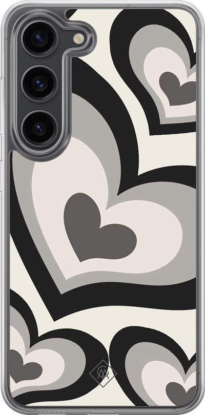 Casimoda® hoesje - Geschikt voor Samsung Galaxy S23 Plus - Hart Swirl Zwart - 2-in-1 case - Schokbestendig - Illustratie - Verhoogde randen - Zwart, Transparant