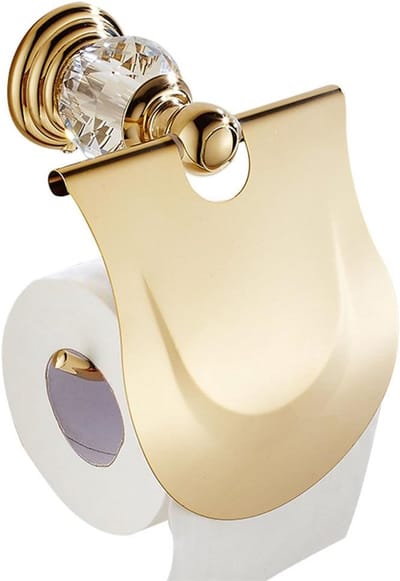 Toiletrolhouder Kristal - Tissuedispenser Elegant - Badkamer Opbergen - Met Kristallen Hoes - Voor Grote Rollen - Goudkleurig