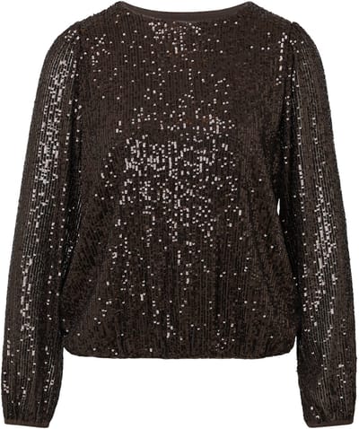 Dames blouse met lange mouwen, pailletten en elastische onderkant COMMA