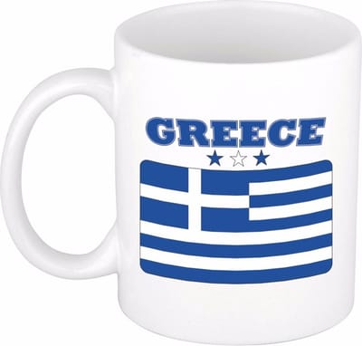 Bellatio Decorations koffie mok - Griekenland - vlag print - 300 ml - wit - keramiek - Supporters fan artikelen - Landen beker