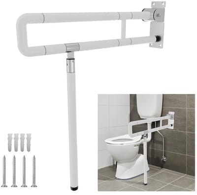 Wandsteun Handgreep - Toilet Steun - Badkamer Veiligheid - Inklapbaar Nachtzicht - 60x70cm - Wit