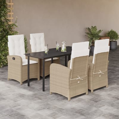 vidaXL - 5-delige - Tuinset - met - kussens - poly - rattan - beige