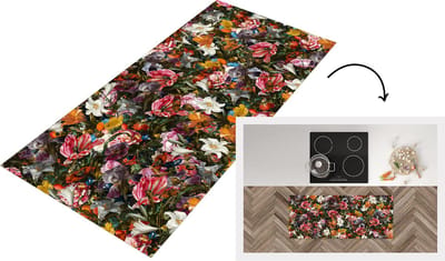 Keukenloper - Loper keuken - Bloemen - Vlinders - Kunst - 120x50 cm - Keukenloper vinyl