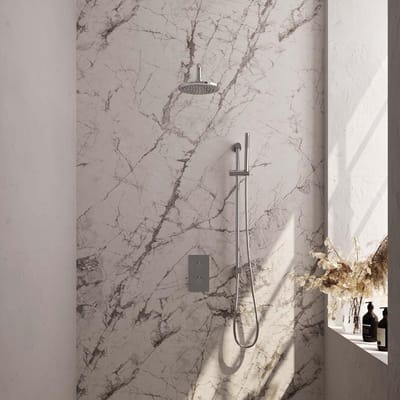 Brauer Chrome Edition Thermostatische Regendoucheset Inbouw - Hoofddouche 20 cm - Gebogen Wandarm - 3 Weg - Handdouche Staaf - Doucheslang - Geintegreerde Glijstang - Chroom