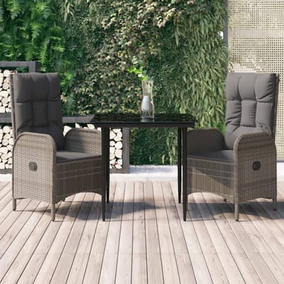 vidaXL - 3-delige - Tuinset - met - kussens - poly - rattan - zwart - en - grijs