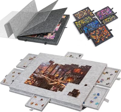 Opvouwbaar Puzzelbord - Legpuzzelmat Sorteer - Puzzels Maken - Met 6 Lades - 77x53.6cm - Zilvergrijs