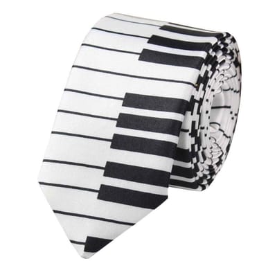 Fako Fashion - Skinny Stropdas - Smal - 5cm - Print - 145cm - Piano Wit