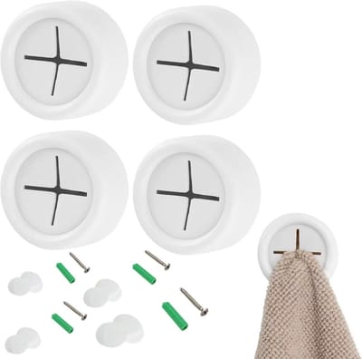 Daity Ronde zelfklevende push-pull handdoekhaken voor keuken- - hand- en vaatdoeken - wit - 4-pack