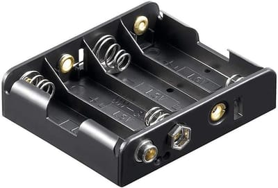 Batterijhouder AA - Mignon Houder - Energie Opslag - 4 Batterijen Met Knop - 25mm Kubus - Zwart