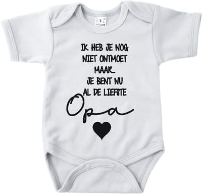Baby romper met tekst zwangerschap aankondiging | Ik heb je nog niet ontmoet maar je bent nu al de liefste Opa | Wit | korte mouw | maat 56 cadeautje zwangerschap aankondiging bekendmaking | Cadeautje 100% katoen.
