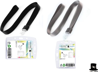 Bob Online ™ - 2 Setjes – 2 x Horizontale/Verticale ID-Badgehouders Acryl + 2 x Stuks- Lanyards 1 Grijs & 1 Zwart – Lanyards – ID Lanyard - Visitekaarthouder – Kaarthouder – 2 x Horizontal/Vertical ID Badge Holder + 2 x Lanyards 1 x Grey & 1 x Black
