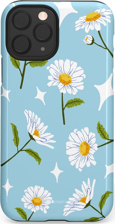 Casetastic hoesje geschikt voor Apple iPhone 11 Pro - Dubbellaagse bescherming - Margrietjes in de Wind - Fashion Case - Lichtblauw Wit Groen