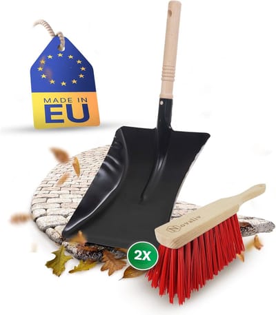 2x stoffer en blik set handborstel ELASTON BRISTLES en stoffer en blik metaal zwart geverfd stoffer en blik bezem voor vegen handveegset stoffer en blik set stoffer en blik borstel en stoffer en blik