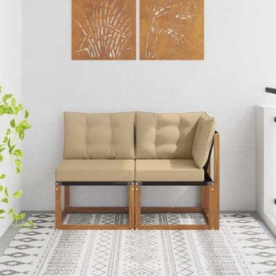 vidaXL - 2 - st - Outdoor - Midden- - en - Hoekbank - Naturel