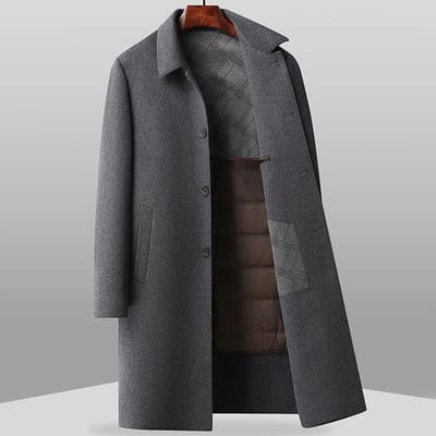 Herfst en Winter Wol Dubbelzijdig Wollen Jas voor Heren Verdikte Dons Uitneembare Voering Lange Reversjas voor Heren 4XL grijs