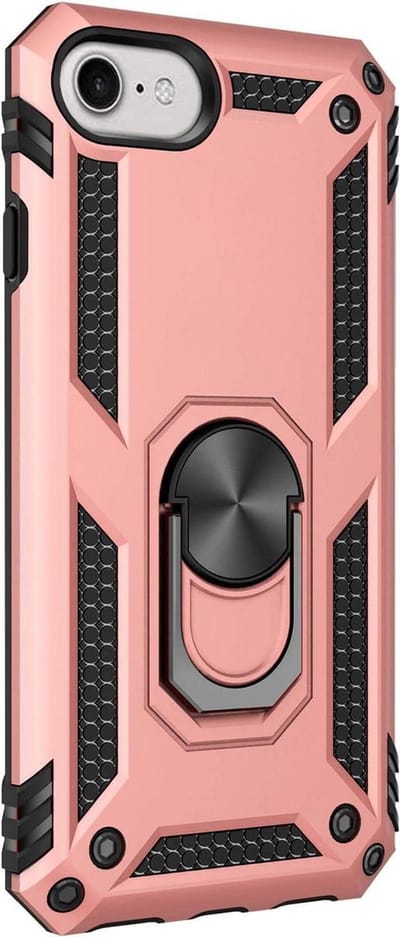 HB Hoesje Geschikt voor Apple iPhone SE (2022 / 2020) - HB Hoesje Geschikt voor Apple iPhone 6(s)/7/8 - Anti-Shock Hybrid Armor Back Cover - Hoes met Kickstand Ring - Rosegoud