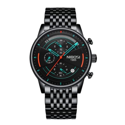 NIBOSI Horloge 2389 - Zwart-Zwart – Heren - Quartz - Waterbestendig - Stalen Band - Stoer en Modern