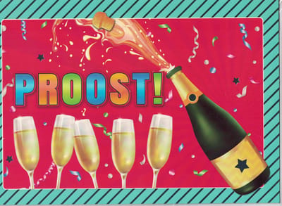 Wenskaart - A4 - XL wenskaart - proost - mijlpaal - nieuwe baan - felicitatie - hartelijk gefeliciteerd - geslaagd - champagne - toost - vieren - gefeliciteerd met je pensioen - pensioen - stoppen met werken - Extra grote kaart