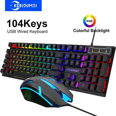 USB Bekabeld Toetsenbord RGB Kleur Gaming Toetsenbord Mechanisch Gevoel toetsenbord 104 Toetsen Standaard Toetsenbord voor Windows Laptop Computer Keyboard Mouse black