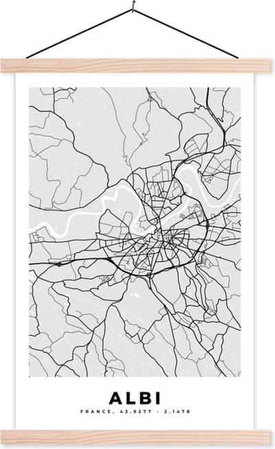Posterhanger incl. Poster 40x60 cm - Schoolplaat - Frankrijk – Albi – Stadskaart – Plattegrond – Kaart - Textielposter - Blanke latten - Stadskaart