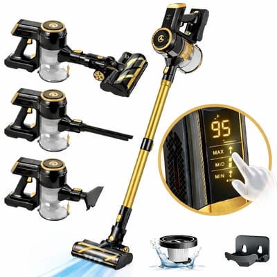 AG4200 Steelstofzuiger Draadloos - Platinum Gold - Stofzuiger Zonder Zak - Geschikt voor Dierenharen - Krachtig - Kruimeldief - Draadloze Stofzuigers - Steelstofzuigers - Kruimelzuiger - Compact & Licht - LED verlichting Zuigmond