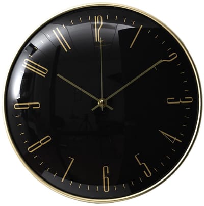 Home deco factory stille wandklok - goud/zwart - D30 cm - kunststof