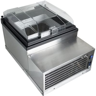 GGM Gastro Tisch-Eisvitrine - 490mm - Statisch - für 2x 5 Liter Eisbehälter - gewölbter Deckel Zilver