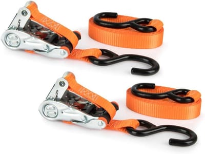 Spanbanden met ratel - Sjorbanden paar - Motor vervoeren - Puntige haken - 300 cm lengte - Oranje