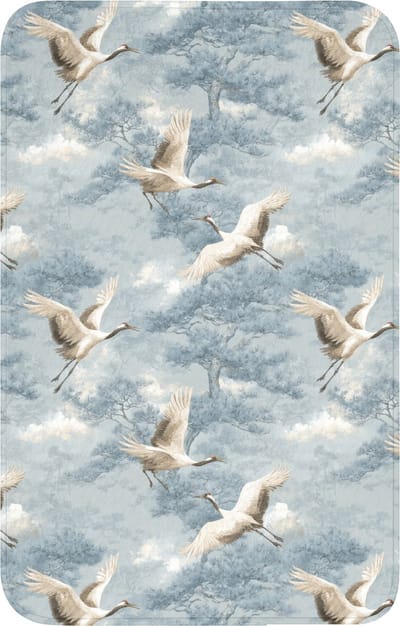 WC mat 50x80 cm - Antislip - Wolken - Kraanvogels - Blauw - Toiletmat - Vloermat - Douchemat - Toilet tapijt - Toiletmatten