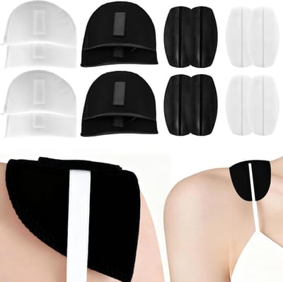 8 paar schouderkussens voor pakken en overhemden - 1,5 cm antislip en ademende sponskussentjes, incl. beha-dragerpads met siliconen - voor dames en heren (zwart, wit)