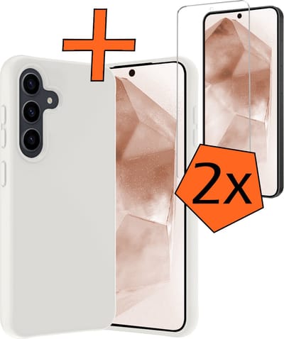 Hoes - Met 2x Screenprotector - Geschikt voor Samsung Galaxy A55 - Sterk & Shockproof - Back Cover - Siliconen Case - Telefoon Hoes - Wit
