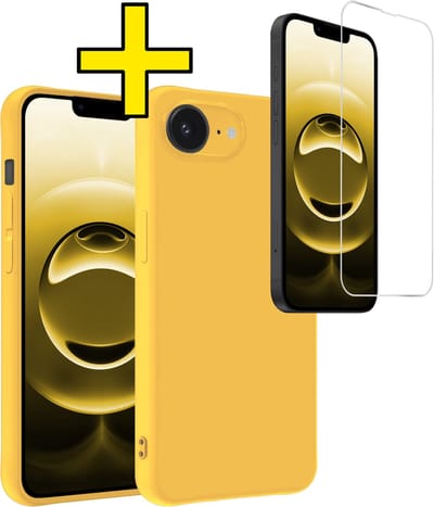 Hoesje - Met Screenprotector - Geschikt voor Apple iPhone 16e - Sterk & Shockproof - Back Cover - Siliconen Case - Telefoon Hoes - Telefoonhoesjes - Geel