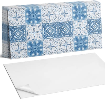 Coloray Plaktegels - Bloemenpatroon in tegels Zelfklevende Wandtegels - 40 cm x 20 cm - Blauw Plaktegels - 10 stuks - Rechthoek PVC Tegels - Plaktegels Badkamer - Vloertegels Zelfklevend - Vinyl Tegels Zelfklevend - Portugese Tegels
