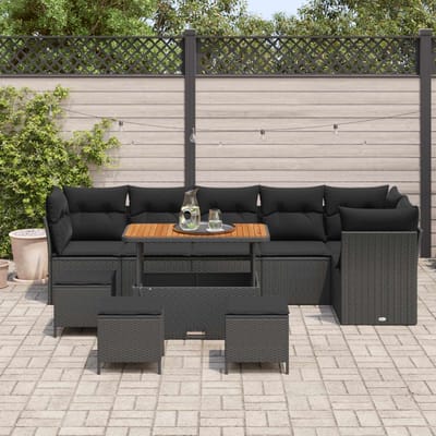 vidaXL - Tuinbank - Set - 10 - st - 6-Aantal - zitplaatsen - Zwart