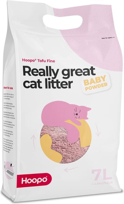 Hoopo Tofu Fine Babypoeder - Voor automatische kattenbakken - Volledig Stofvrij - 7 Liter - Klontvormende kattenbakvulling