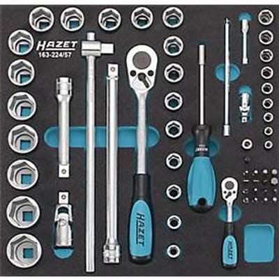 Hazet gereedschapsbak 163-224/57, 2/3 module, incl. gereedschapsassortiment, 57 stuks, schuimrubber, zwart/blauw