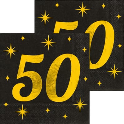 Paperdreams Verjaardag of Abraham/Sarah-feest servetten - leeftijd 50 jaar - 32x stuks - zwart/goud - 33 x 33 cm