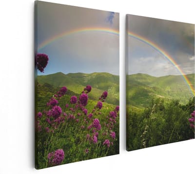 Artaza Canvas Schilderij Tweeluik Regenboog in de Heuvel Bossen - 80x60 - Foto Op Canvas - Canvas Print