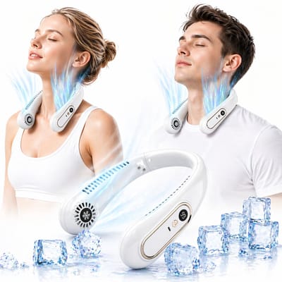PolkaHome Draagbare USB Nekventilator - Oplaadbaar, 360° Flexibele Koeling, 3 Snelheden, Stille Werking - Wit