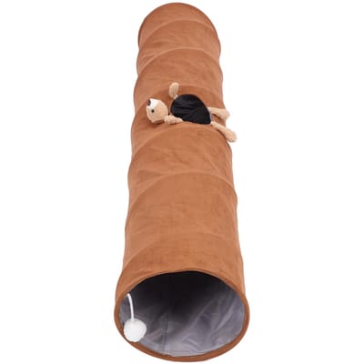 Tunnel pour chat droit en tissu suédé, rangement simple, réduit l'ennui, dessin animé, pliable, jouets pour chat brown