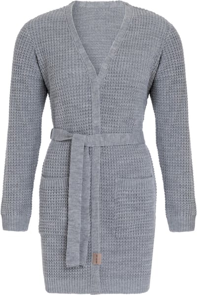 Knit Factory Robin Gebreide Dames Vest - Grof gebreide cardigan - Lichtgrijs Damesvest - Middellang vest reikend tot boven de knie - Licht Grijs - 40/42 - Met steekzakken
