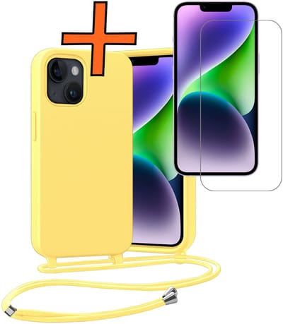 Hoesje Geschikt voor iPhone 13 Mini Hoes Met Telefoonketting Met Screenprotector - Backcover Geschikt voor iPhone 13 Mini Case Met Koord - Geel