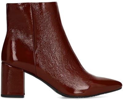Manfield - Dames - Burgundy lakleren enkellaarsjes met hak - Maat 37